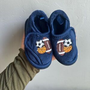 Kids Navy Sports Embroidered Slip-On Shoes